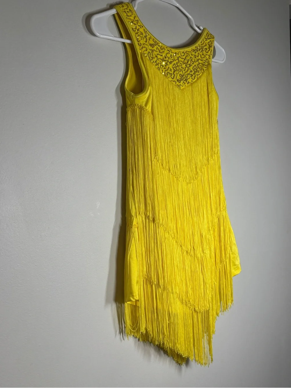 bright yellow Balera fringe & sequin performance dance dress